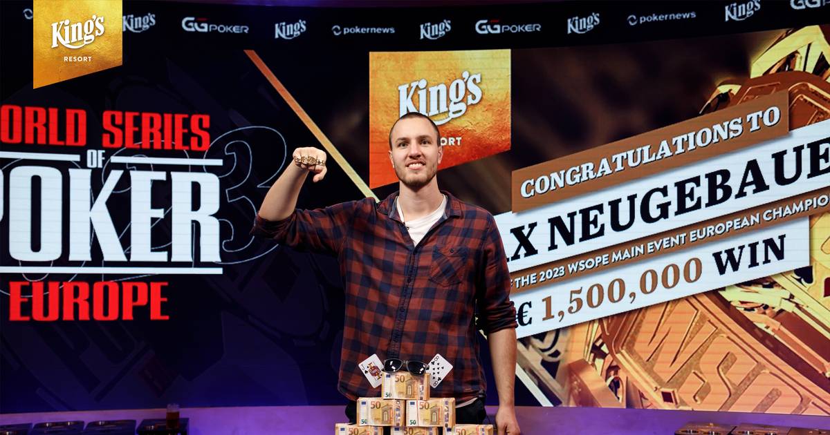 Max Neugebauer raising his fist on the WSOP Europe stage